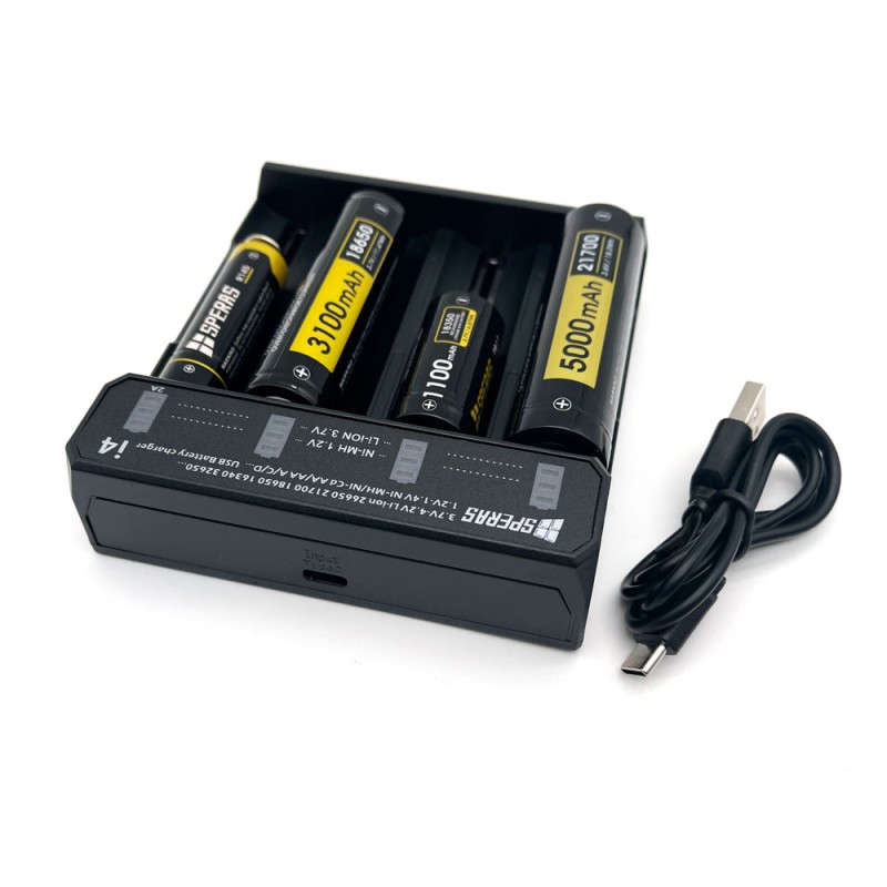 Caricabatterie Speras I4 | 4 slot usb per 18650, 21700, 16340